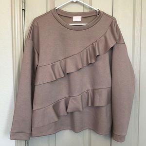 Taupe ruffle sweater